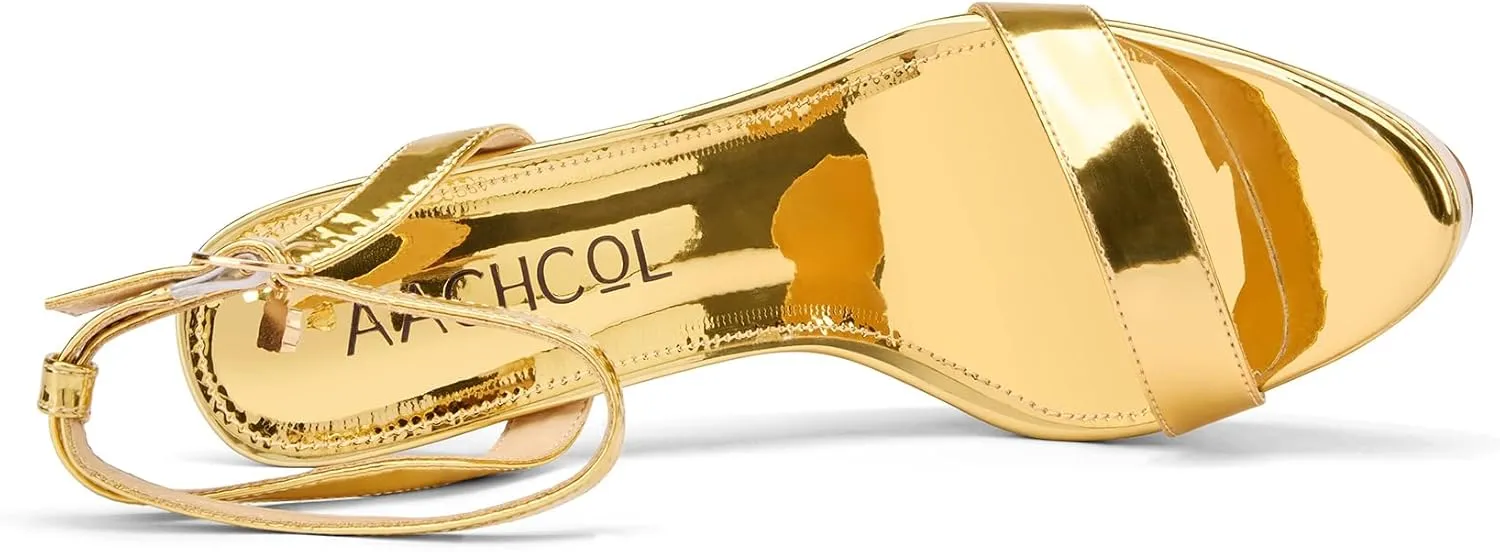 Aachcol Womens Open Toe Platform Stiletto Heels Ankle Strap High Heeled Sandals Patent Leather Sexy Slingback Dress Shoes 5.1 Inches Heels