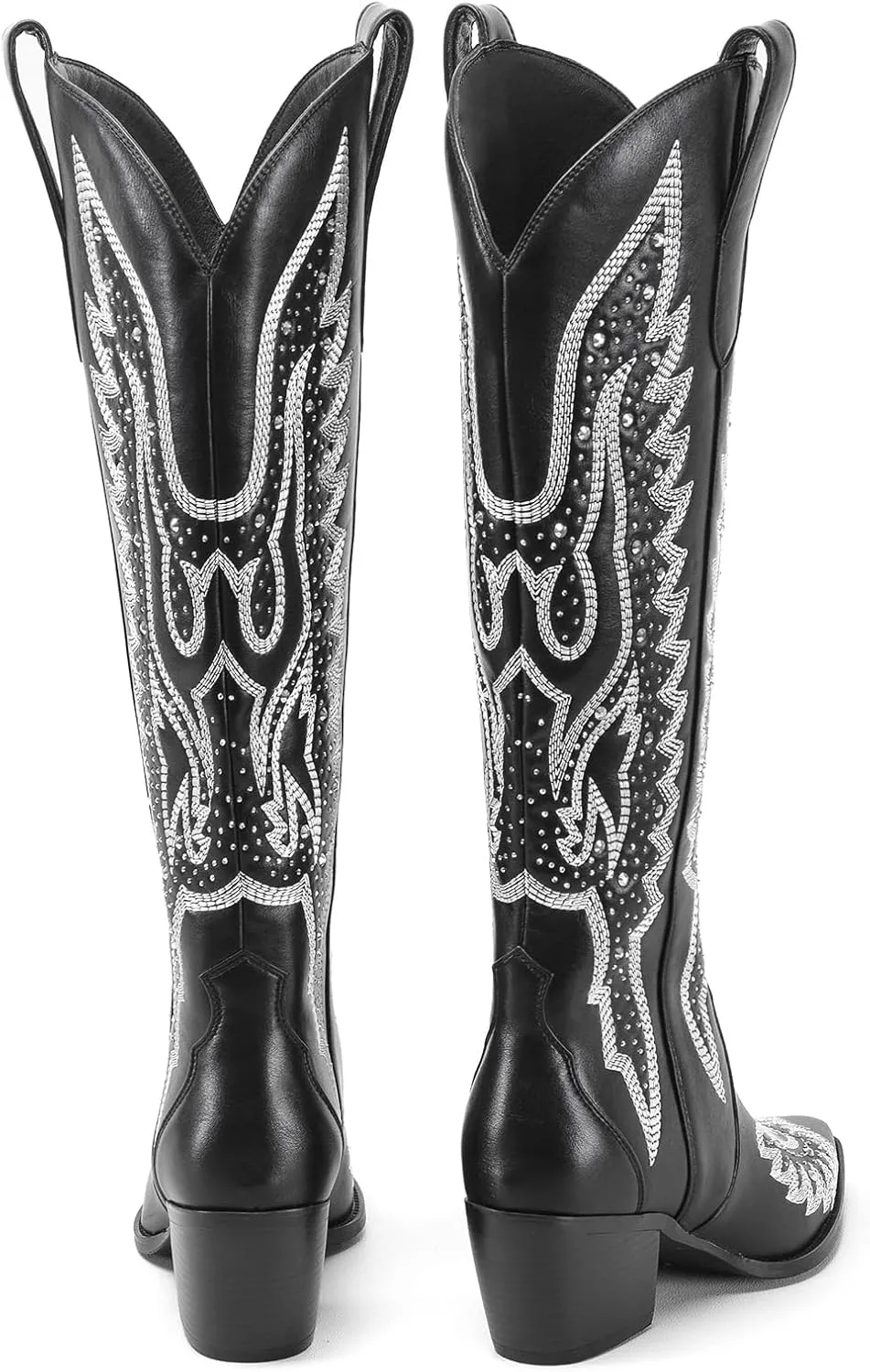 ADAMUMU Womens Wide Calf Cowboy Boots Classic Western-Style Cowboys Boots for Women Pointed Toe Womens Cowgirl Boots with Chunky Heel Non-Slip Sole for Adding Timeless Elegance to Your Wardrobe