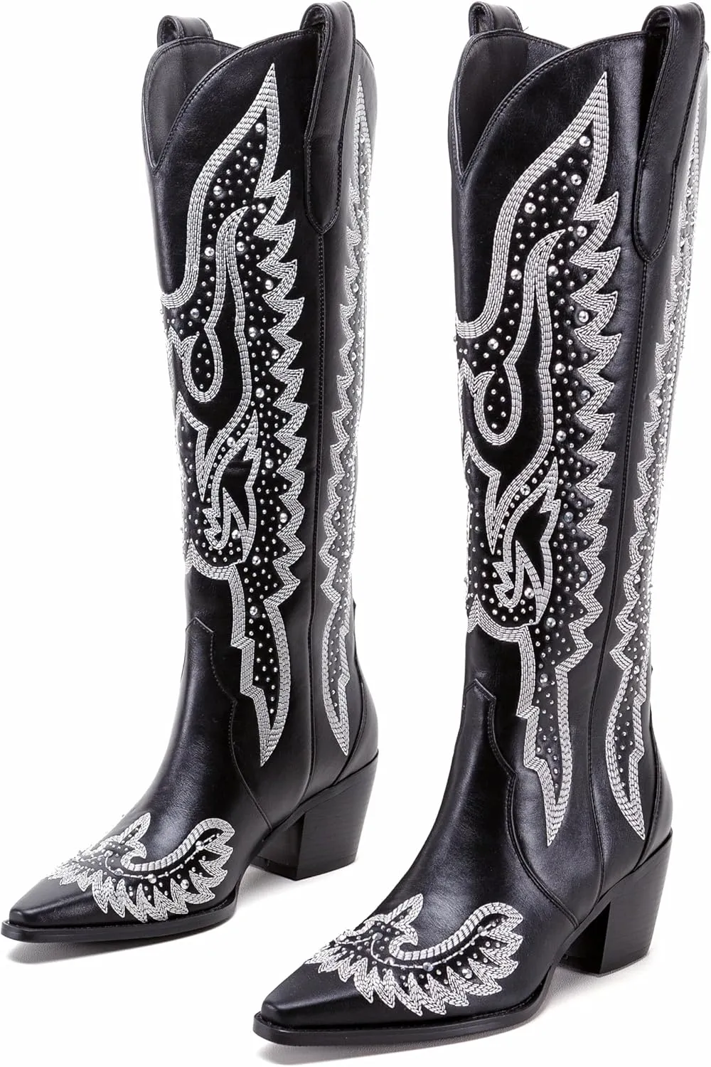 ADAMUMU Womens Wide Calf Cowboy Boots Classic Western-Style Cowboys Boots for Women Pointed Toe Womens Cowgirl Boots with Chunky Heel Non-Slip Sole for Adding Timeless Elegance to Your Wardrobe