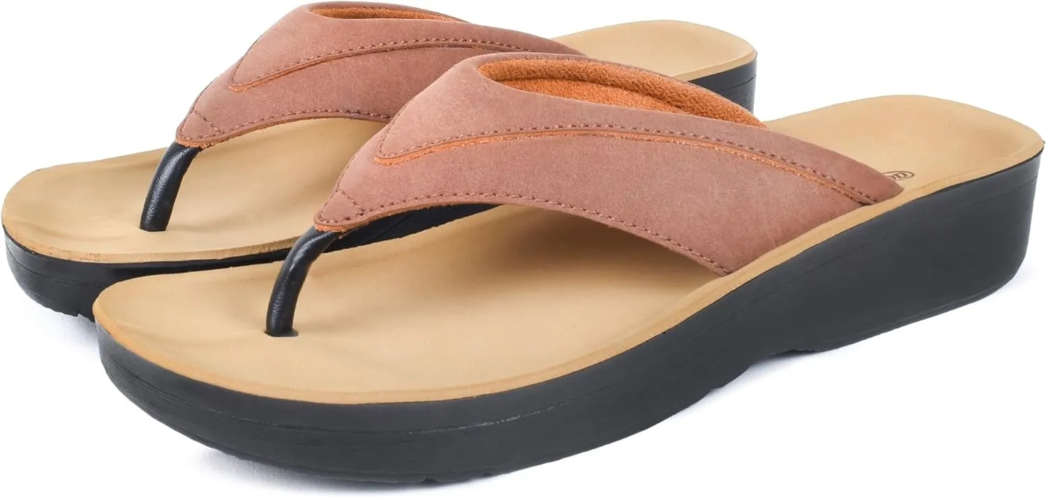 AEROTHOTIC Arch Support Flip Flops for Women Comfortable Cushioned Memory Foam Lined Footbed Outdoor Indoor Dressy Beach Walking Thong Soft Padded Strappy Sandals