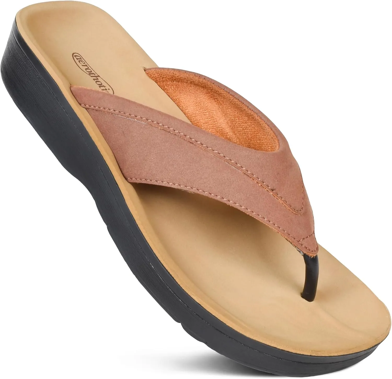 AEROTHOTIC Arch Support Flip Flops for Women Comfortable Cushioned Memory Foam Lined Footbed Outdoor Indoor Dressy Beach Walking Thong Soft Padded Strappy Sandals