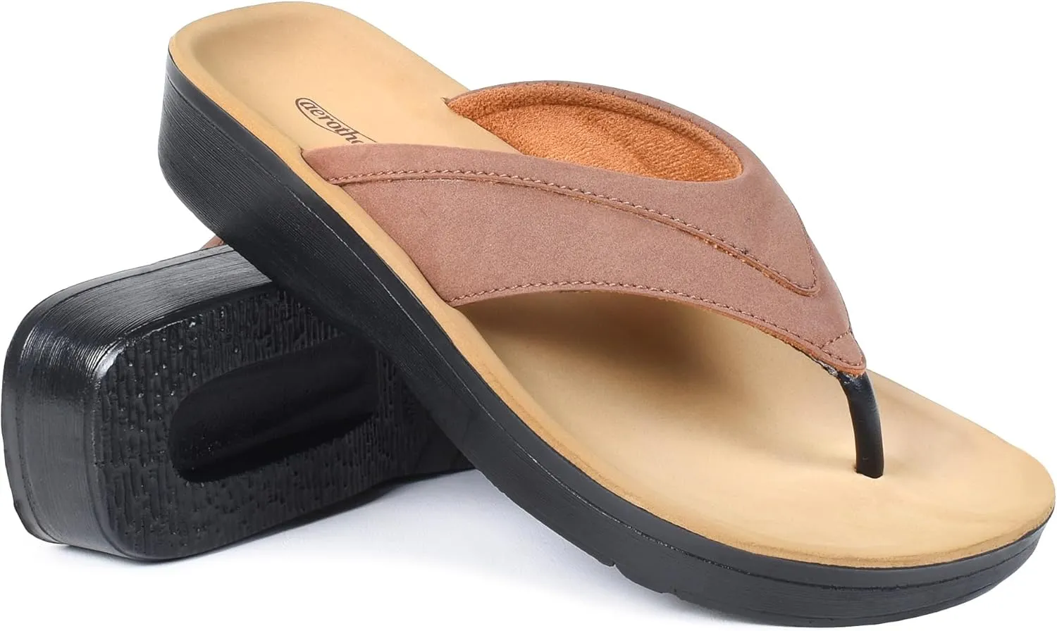 AEROTHOTIC Arch Support Flip Flops for Women Comfortable Cushioned Memory Foam Lined Footbed Outdoor Indoor Dressy Beach Walking Thong Soft Padded Strappy Sandals