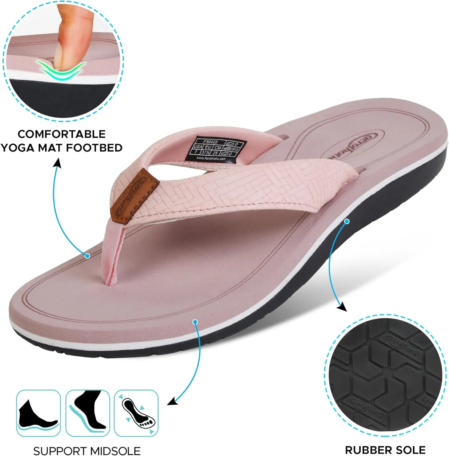 AEROTHOTIC Flip Flops Arch Support Womens – Slip On Recovery Plantar Fasciitis Relief Orthotic Slippers – Lightweight Thong Cushioning Sandals Women – Indoor Outdoor Beach Yoga Mat Footbed Footwear