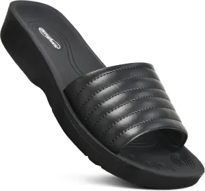 AEROTHOTIC Womens Slides Slip On Recovery Footwear Plantar Fasciitis Slides for Women with Arch Support Yoga Mat Indoor Outdoor Walking Ladies Soft Padded Dressy Non Slip Foodbed Beach Sandals Women