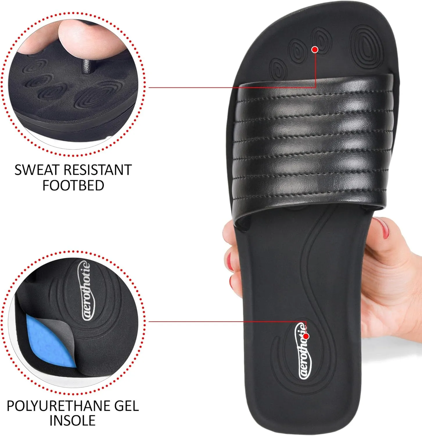 AEROTHOTIC Womens Slides Slip On Recovery Footwear Plantar Fasciitis Slides for Women with Arch Support Yoga Mat Indoor Outdoor Walking Ladies Soft Padded Dressy Non Slip Foodbed Beach Sandals Women