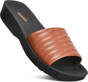 AEROTHOTIC Womens Slides Slip On Recovery Footwear Plantar Fasciitis Slides for Women with Arch Support Yoga Mat Indoor Outdoor Walking Ladies Soft Padded Dressy Non Slip Foodbed Beach Sandals Women