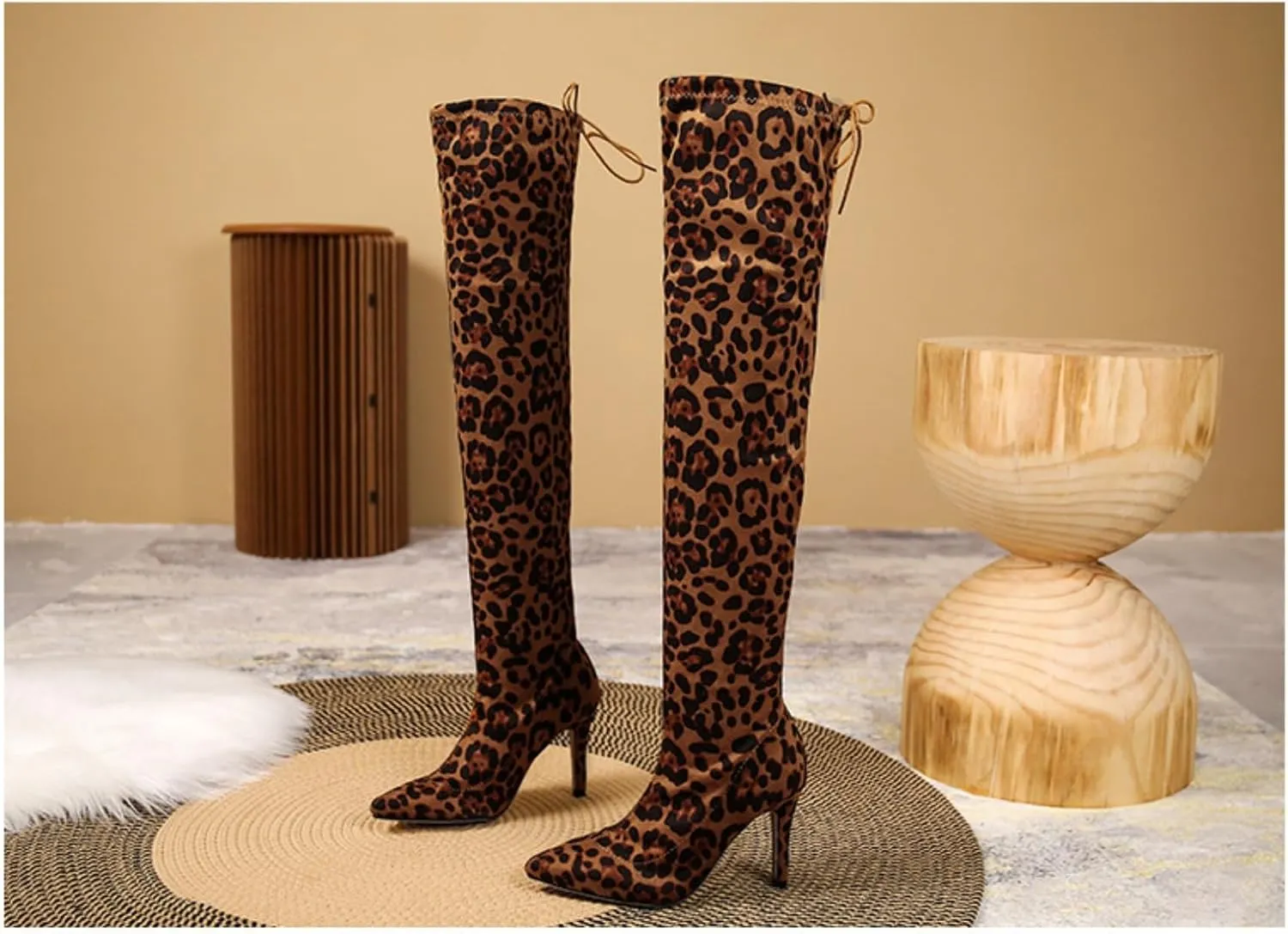 Aflngle Women's Over The Knee Thigh High Boots Fashion Pointed Toe Stretch Suede Stiletto High Heel Long Boots
