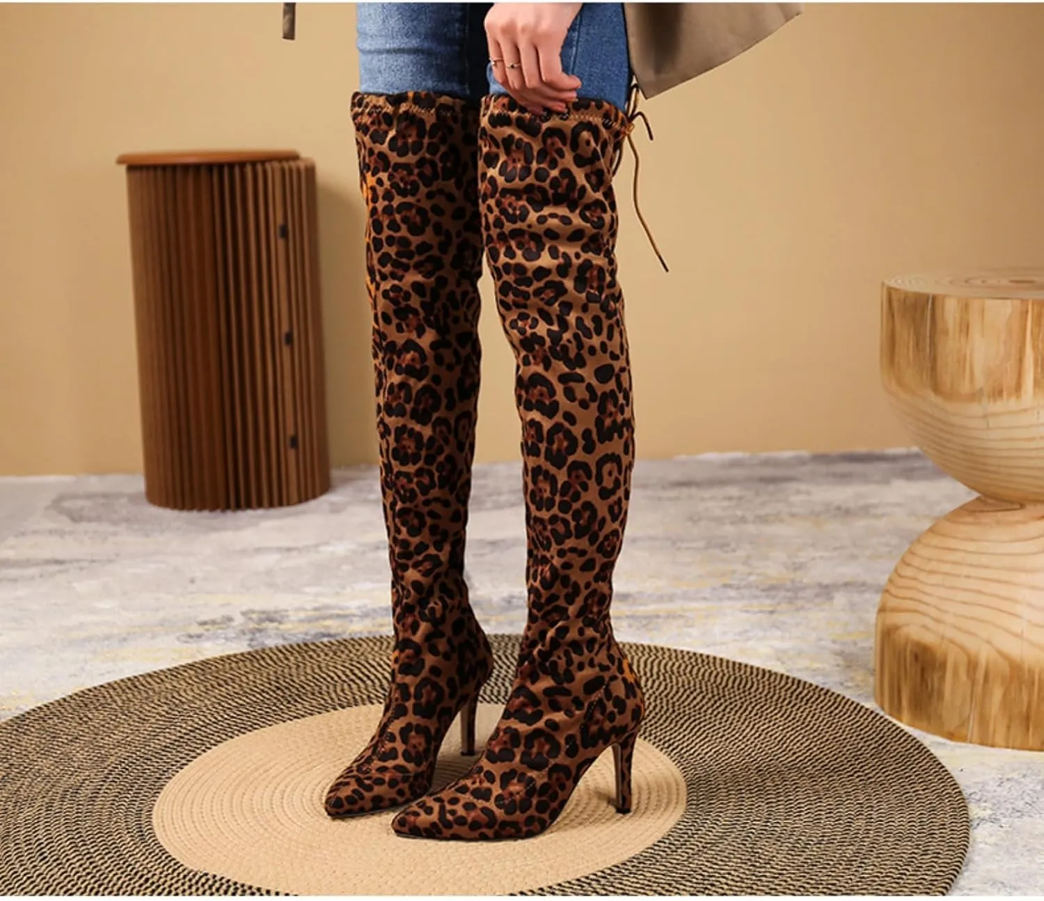 Aflngle Women's Over The Knee Thigh High Boots Fashion Pointed Toe Stretch Suede Stiletto High Heel Long Boots