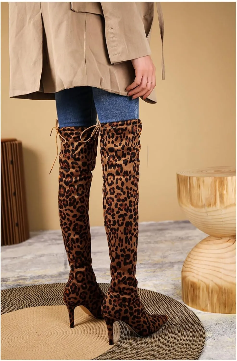 Aflngle Women's Over The Knee Thigh High Boots Fashion Pointed Toe Stretch Suede Stiletto High Heel Long Boots