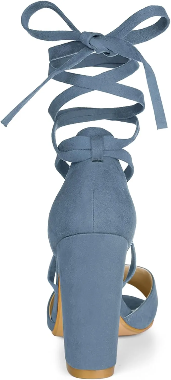 Allegra K Women's Block Heeled Lace Up Sandals