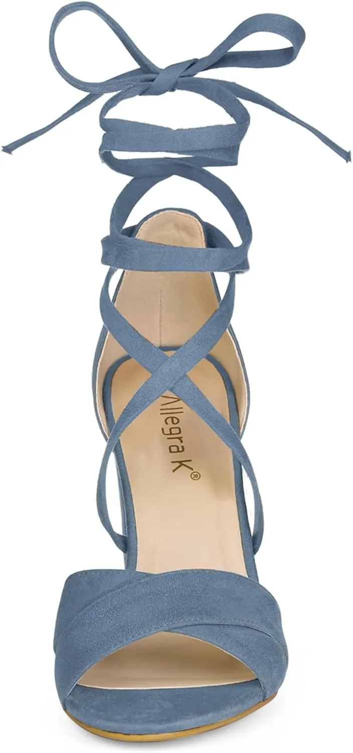 Allegra K Women's Block Heeled Lace Up Sandals