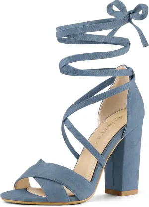 Allegra K Women's Block Heeled Lace Up Sandals
