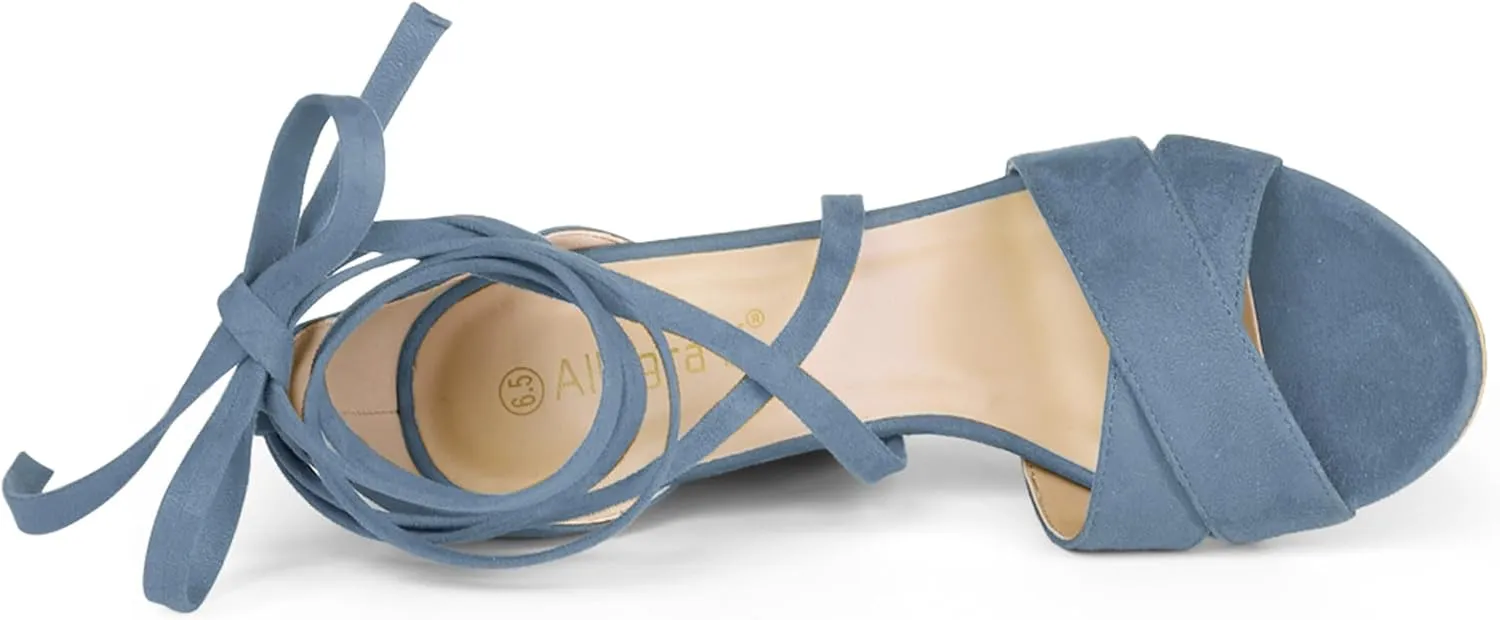 Allegra K Women's Block Heeled Lace Up Sandals