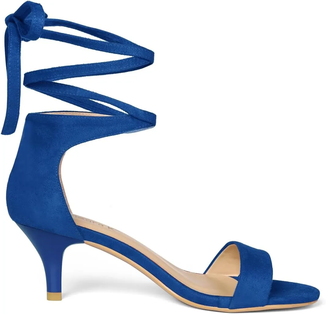 Allegra K Women's Kitten Heel Lace Up Sandals