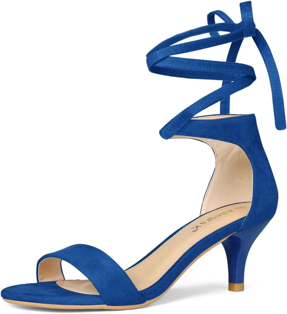 Allegra K Women's Kitten Heel Lace Up Sandals