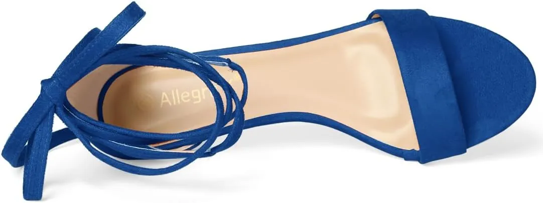 Allegra K Women's Kitten Heel Lace Up Sandals