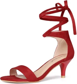 Allegra K Women's Kitten Heel Lace Up Sandals