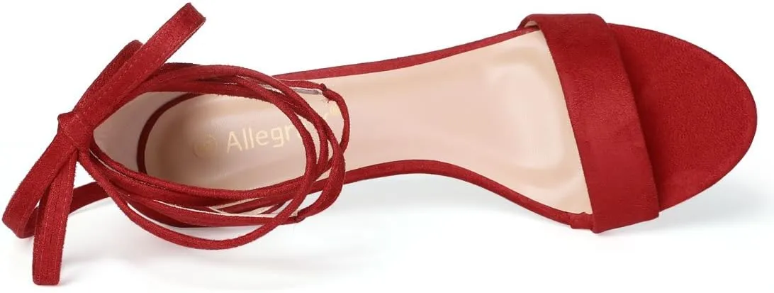 Allegra K Women's Kitten Heel Lace Up Sandals