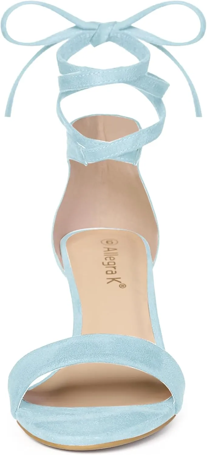 Allegra K Women's Kitten Heel Lace Up Sandals