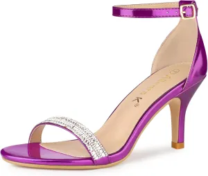 Allegra K Women's Stiletto Heels Rhinestone Ankle Strap Sandals
