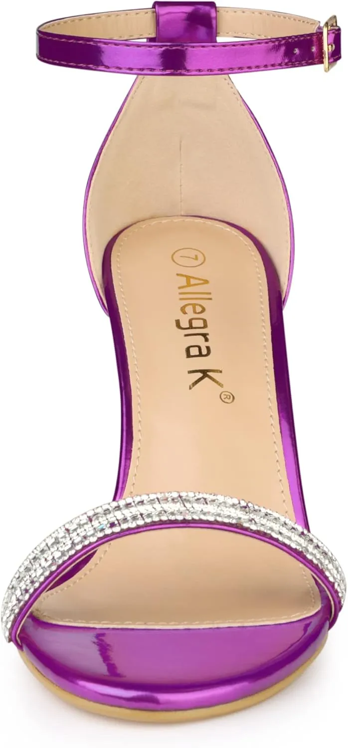 Allegra K Women's Stiletto Heels Rhinestone Ankle Strap Sandals