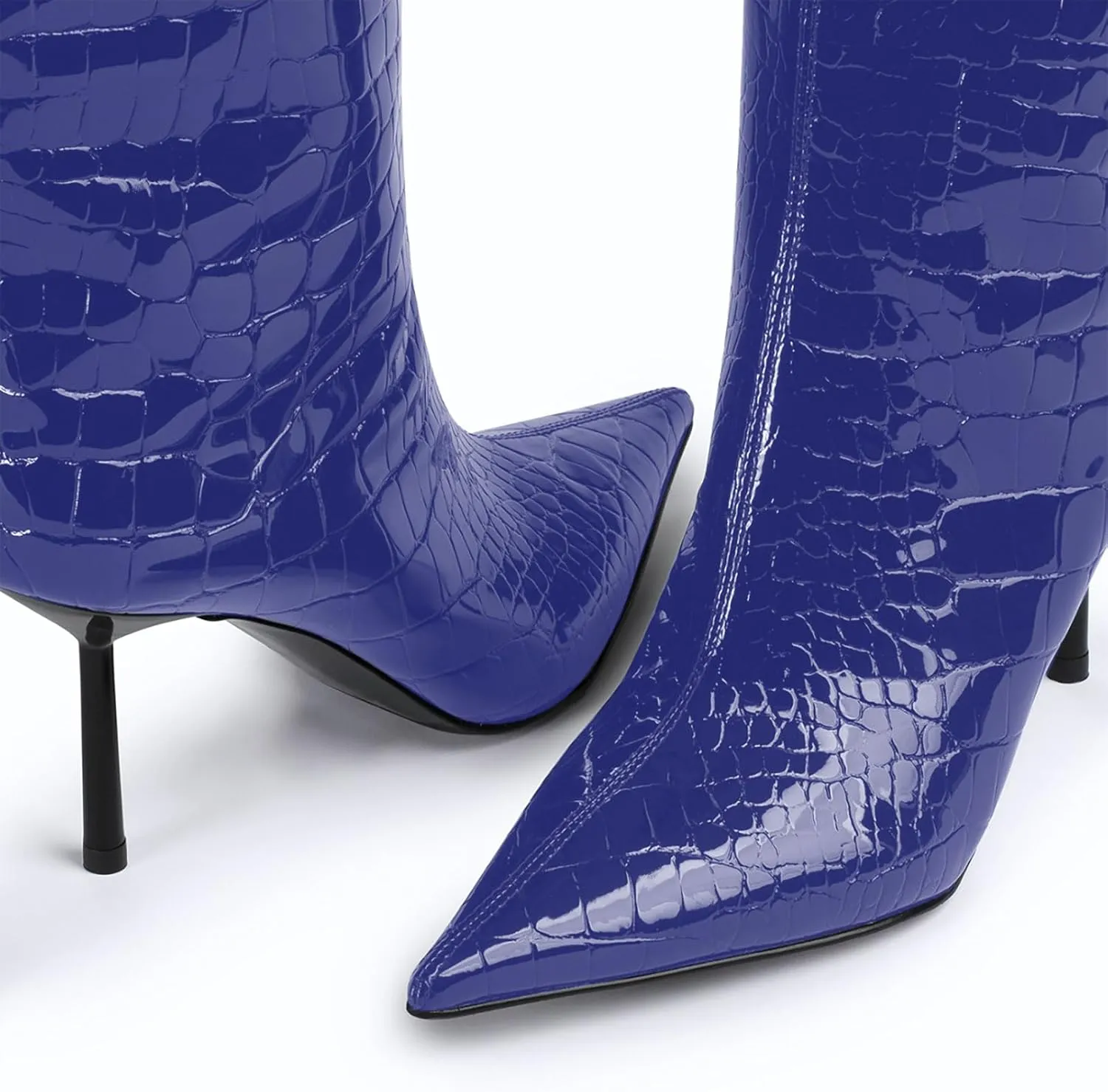 anteikira Women's Stiletto Heel Pointed Toe Knee High Boots Winter Pull-on Crocodile Long Boots High Heel Fashion Tall Boots for Women Size 5.5-12US