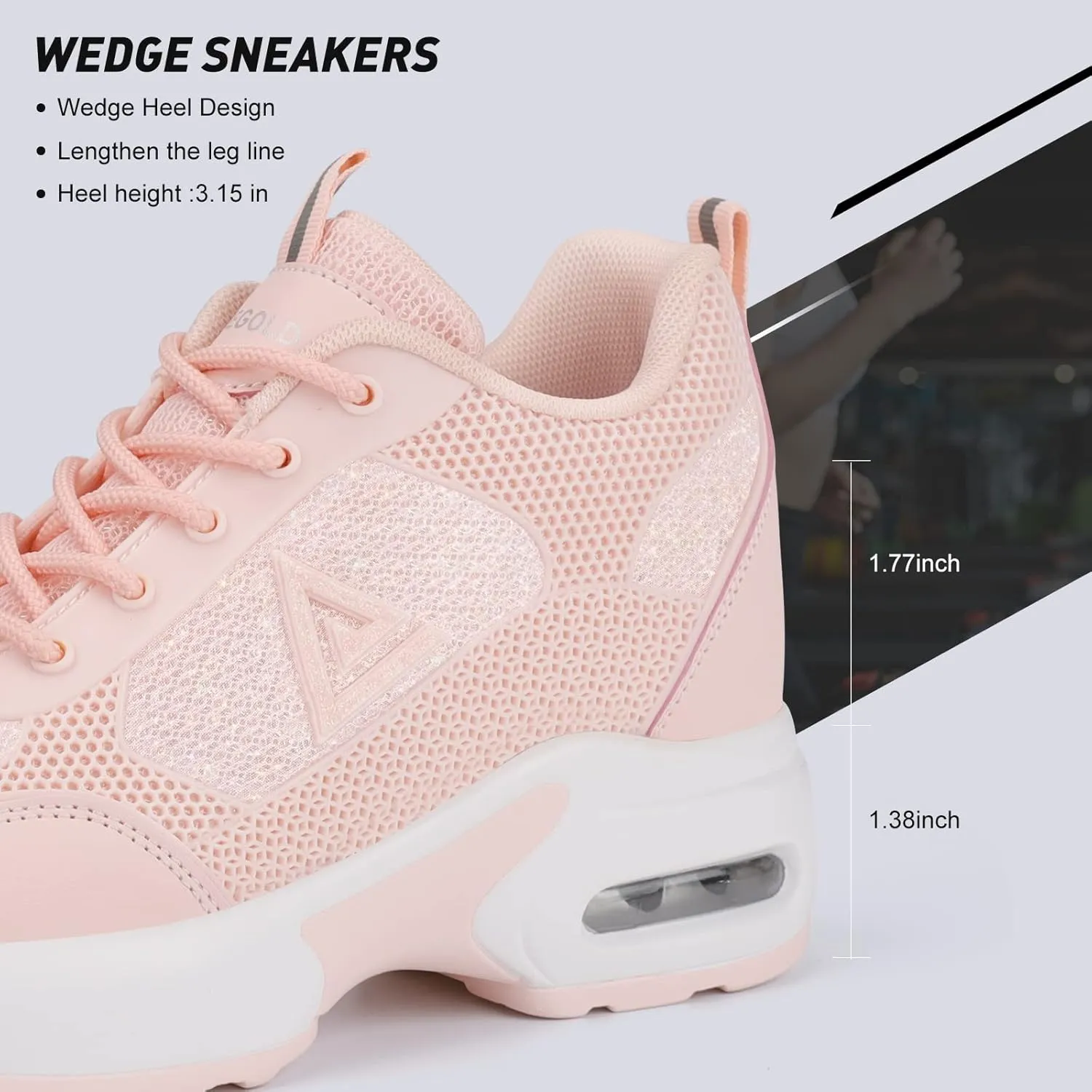 AONEGOLD Women's Wedge Sneakers Inner Heightening Walking Shoes Fashion Breathable Lightweight Air Cushion Casual Sneakers
