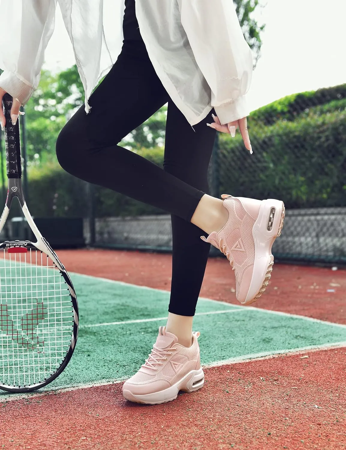 AONEGOLD Women's Wedge Sneakers Inner Heightening Walking Shoes Fashion Breathable Lightweight Air Cushion Casual Sneakers