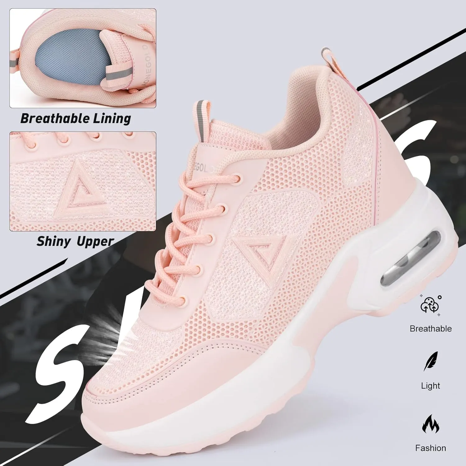 AONEGOLD Women's Wedge Sneakers Inner Heightening Walking Shoes Fashion Breathable Lightweight Air Cushion Casual Sneakers