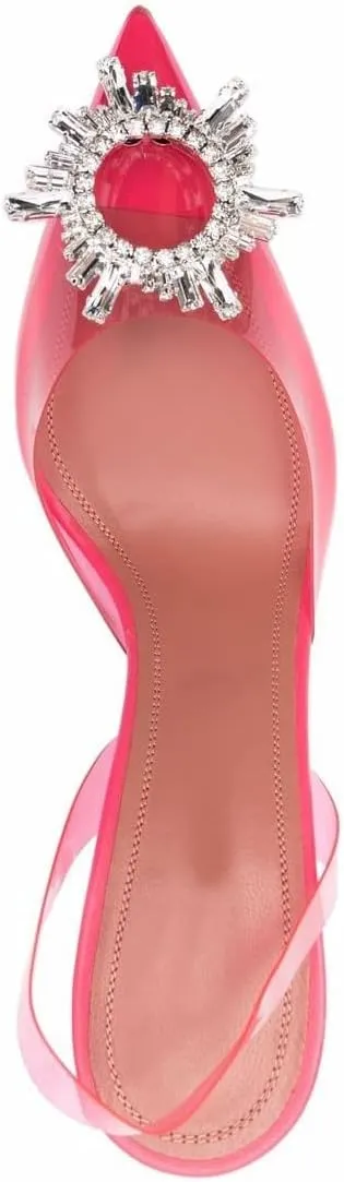 Arqa Clear Heels for Women Pointed Toe Transparent PVC Sandals with Crystal Slingback Stilettos Dress Pumps