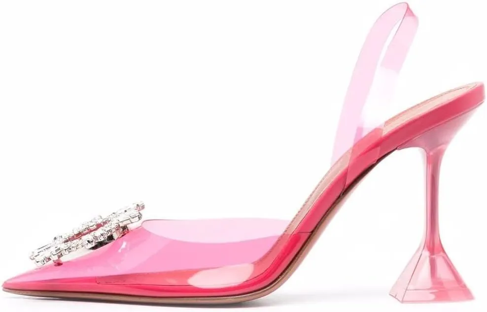 Arqa Clear Heels for Women Pointed Toe Transparent PVC Sandals with Crystal Slingback Stilettos Dress Pumps