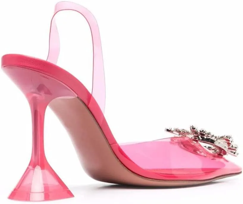 Arqa Clear Heels for Women Pointed Toe Transparent PVC Sandals with Crystal Slingback Stilettos Dress Pumps