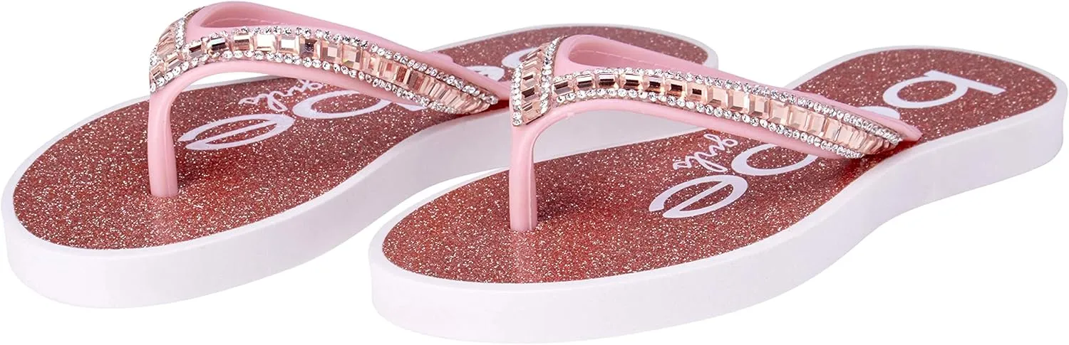 bebe Girls' Sandals - Open Toe Slip On Summer Holiday Rhinestone Thong Flip Flops with Soft Strap and Cushioned Sole