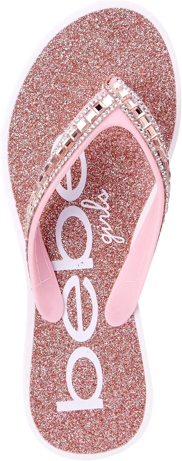 bebe Girls' Sandals - Open Toe Slip On Summer Holiday Rhinestone Thong Flip Flops with Soft Strap and Cushioned Sole