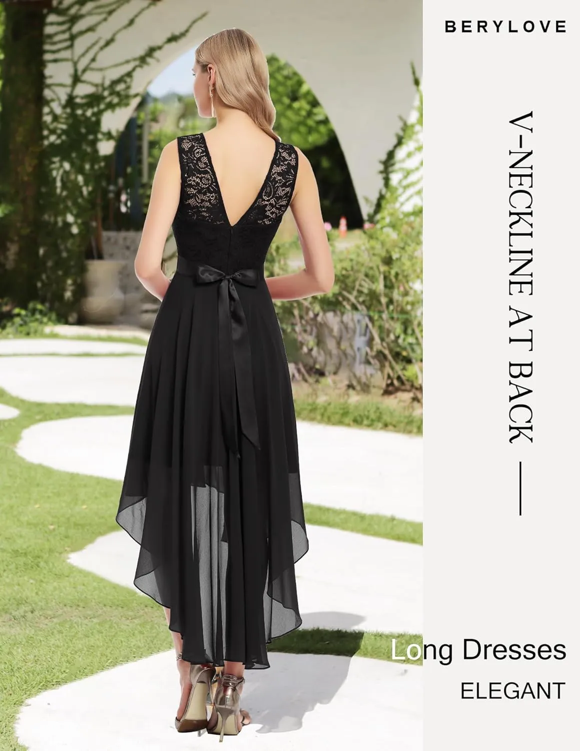 BeryLove Cocktail Prom Dresses 2025 Formal Wedding Guest Dresses Sleeveless Lace High Low Homecoming Dress