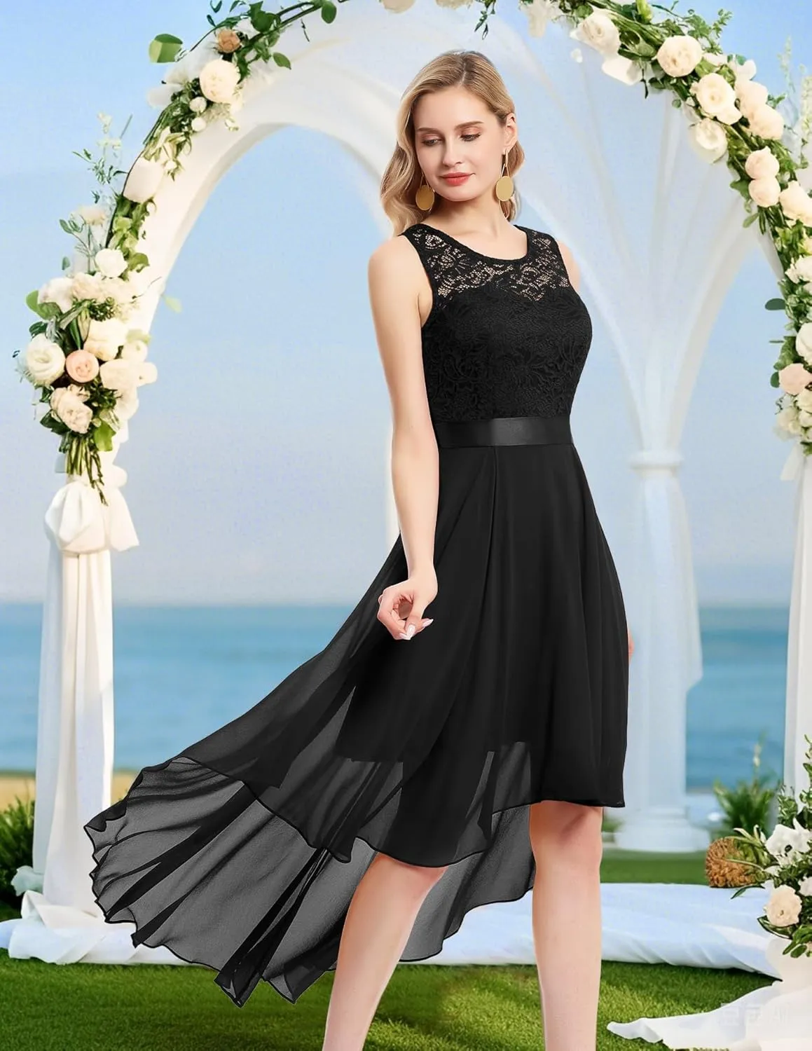 BeryLove Cocktail Prom Dresses 2025 Formal Wedding Guest Dresses Sleeveless Lace High Low Homecoming Dress