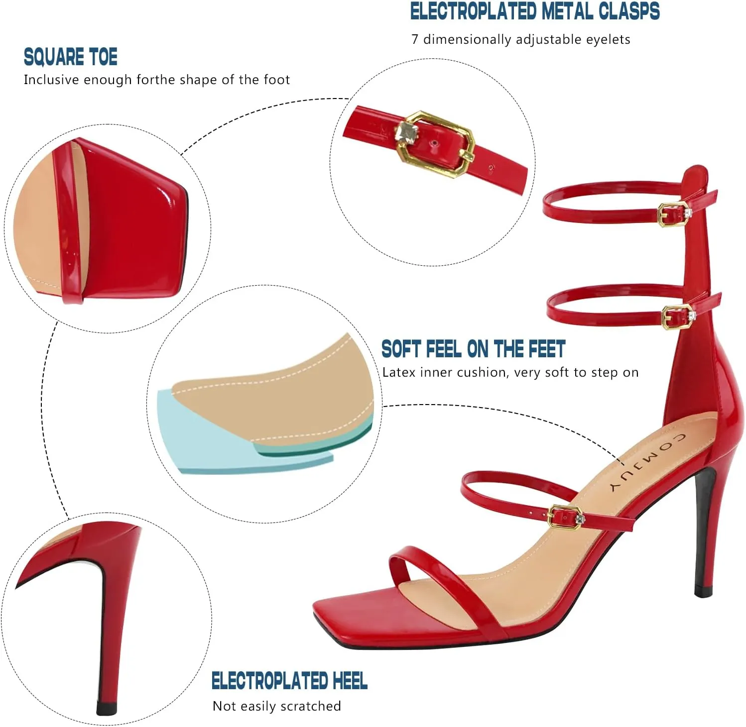 Black High Strappy Heels for Women with Three Adjustable Straps, Women's High Heel Sandals Open Toe, Sexy Dressy Shoes for Prom Wedding and Office