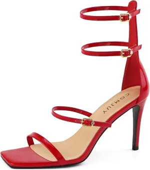 Black High Strappy Heels for Women with Three Adjustable Straps, Women's High Heel Sandals Open Toe, Sexy Dressy Shoes for Prom Wedding and Office