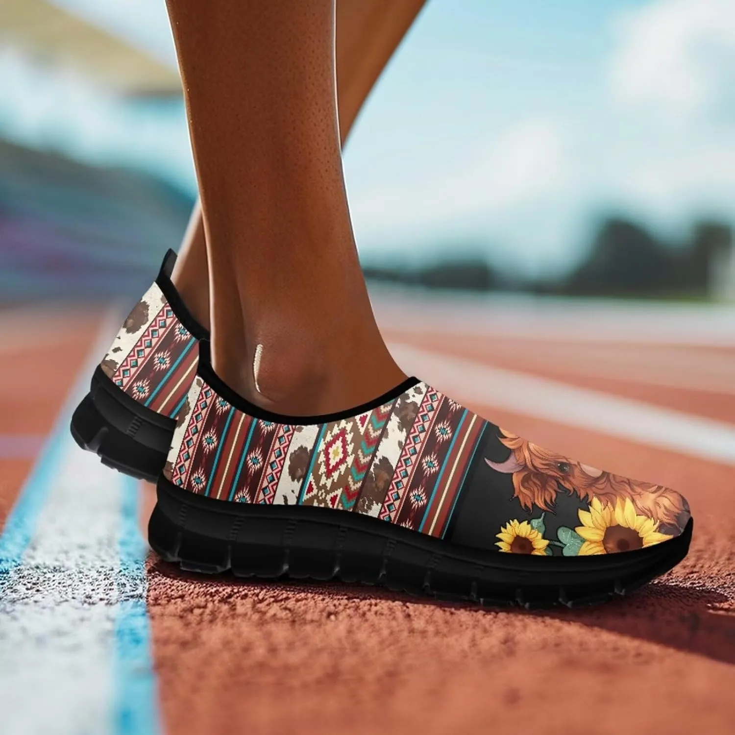 Cartoon Cattle Print Slip on Shoes for Women Loafers Hands Free Shoes Running Sneakers