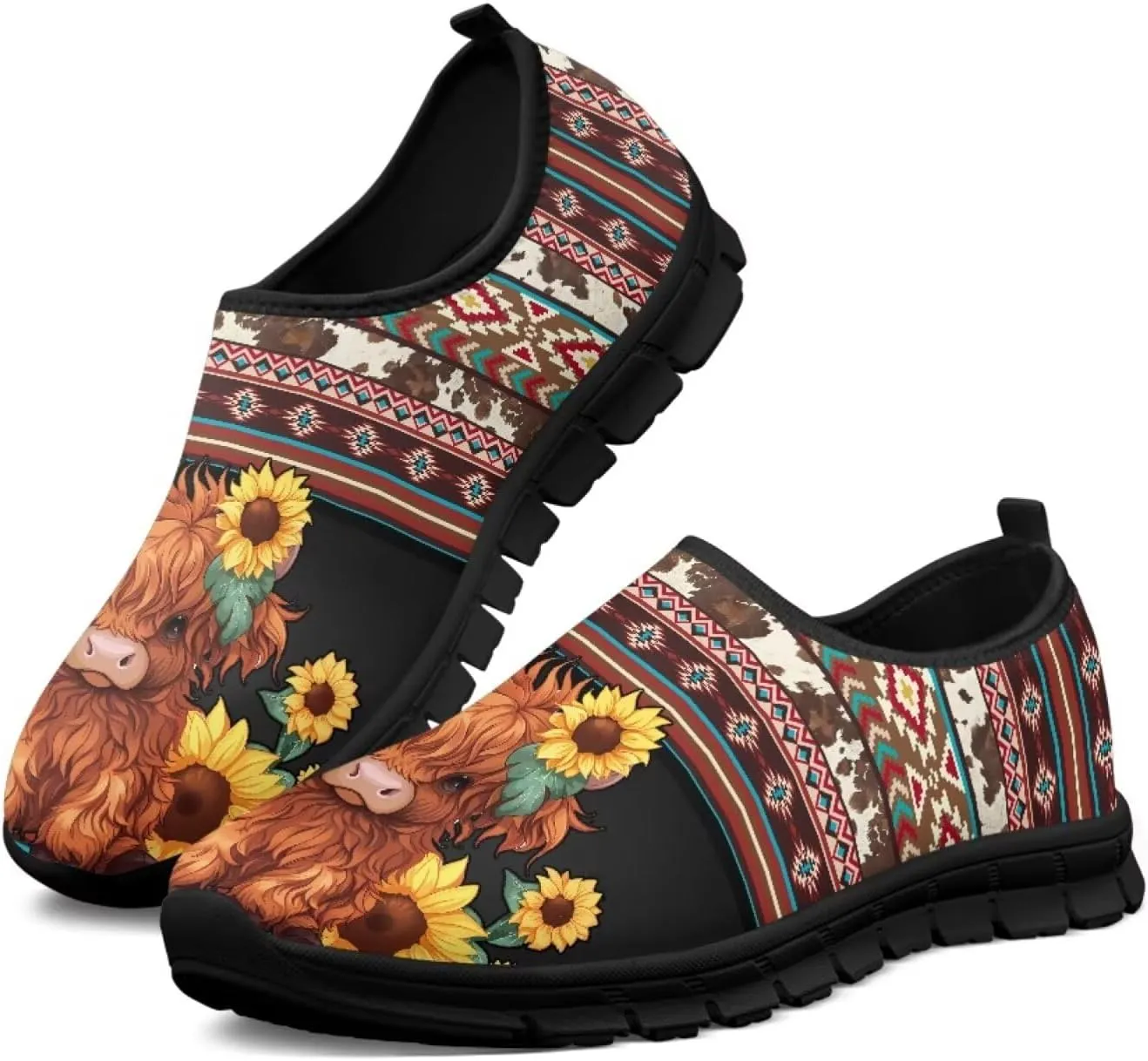 Cartoon Cattle Print Slip on Shoes for Women Loafers Hands Free Shoes Running Sneakers