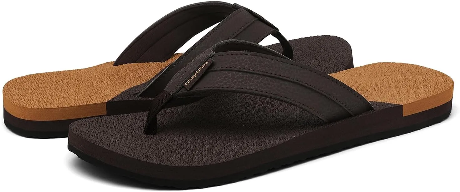 ChayChax Mens Flip Flops Arch Support Comfort Beach Thong Sandals with Ultra Cushion Footbed