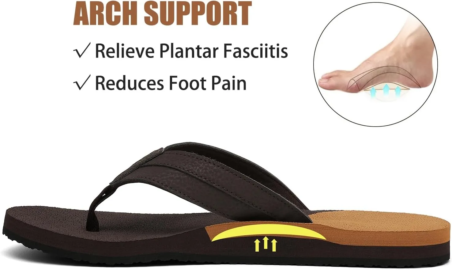 ChayChax Mens Flip Flops Arch Support Comfort Beach Thong Sandals with Ultra Cushion Footbed
