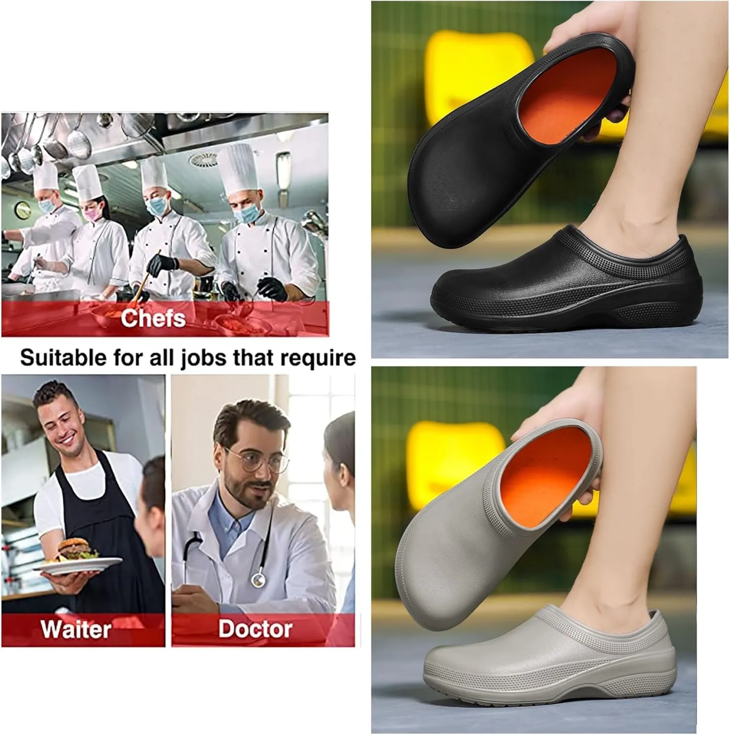 Chef Shoes for Men, Mens Professional Non Slip Oil Resistant Waterproof Kitchen Chef Work Shoes, Fashion Hospital Nurse Garden Clog Trainers, for Hospital Garden Bathroom Restaurant Work