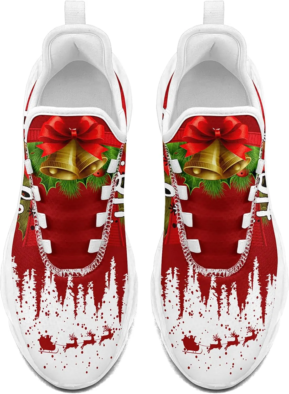 Christmas Running Shoes for Men Women – Holiday Festive Design, Comfortable Lightweight Tennis Shoes Mesh Walking Sneaker