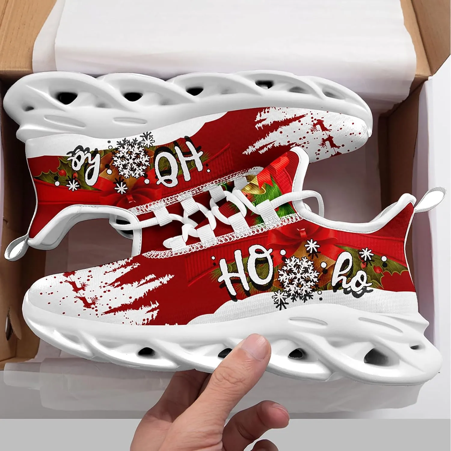 Christmas Running Shoes for Men Women – Holiday Festive Design, Comfortable Lightweight Tennis Shoes Mesh Walking Sneaker