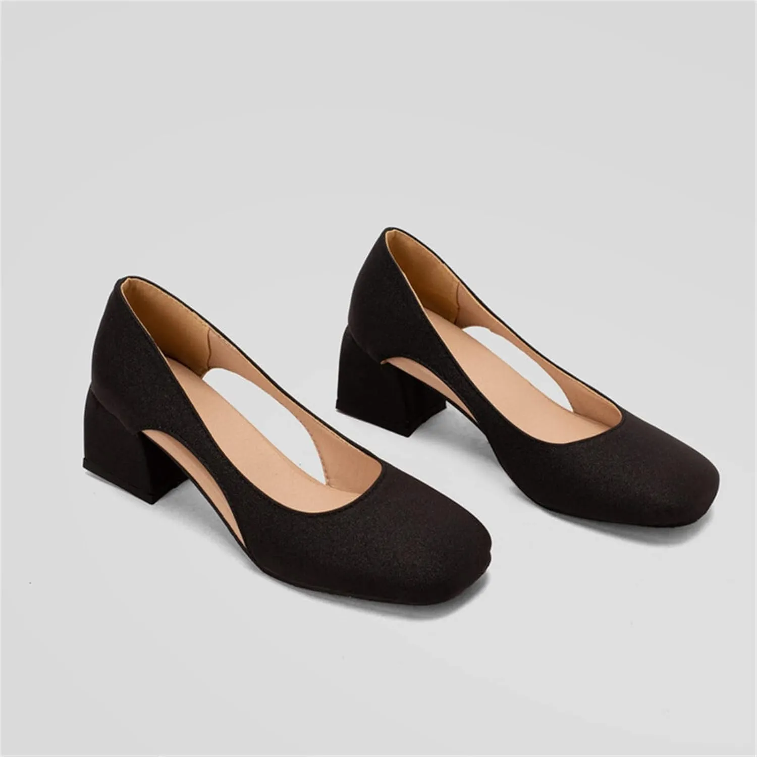 Chunky Heels for Women T Strap Mary Janes Closed Toe Dress Shoes Square Toe Office Shoes Suede Vintage Heels