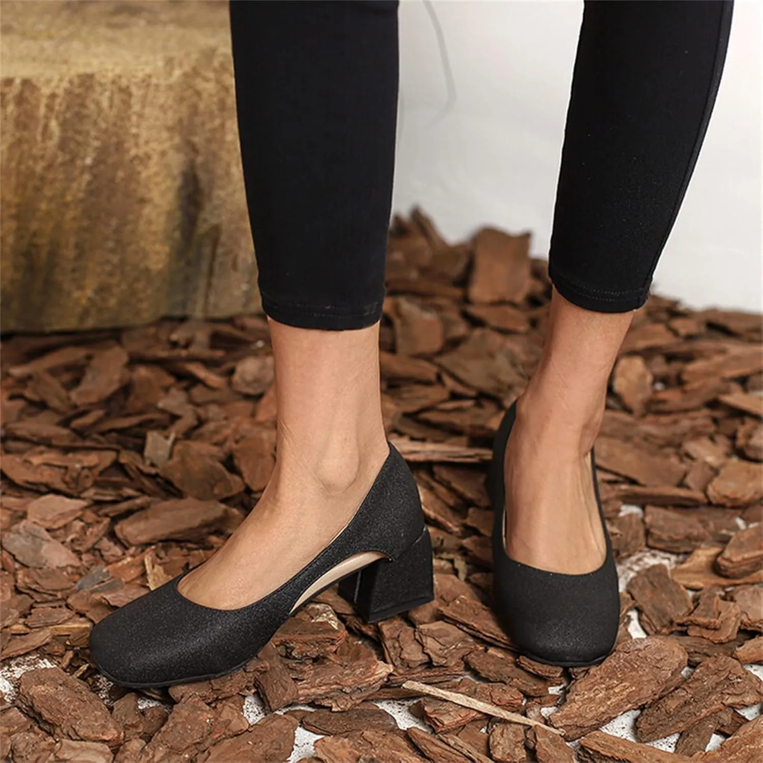 Chunky Heels for Women T Strap Mary Janes Closed Toe Dress Shoes Square Toe Office Shoes Suede Vintage Heels