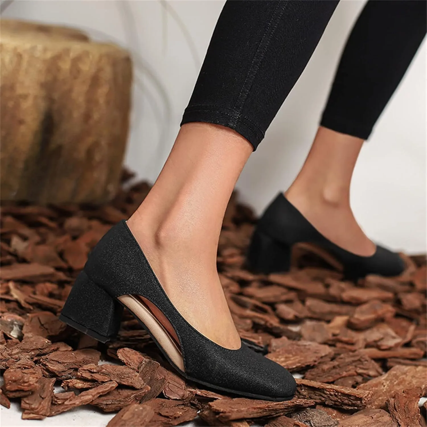 Chunky Heels for Women T Strap Mary Janes Closed Toe Dress Shoes Square Toe Office Shoes Suede Vintage Heels