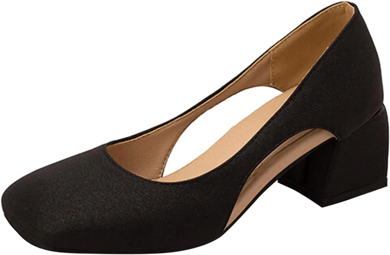 Chunky Heels for Women T Strap Mary Janes Closed Toe Dress Shoes Square Toe Office Shoes Suede Vintage Heels