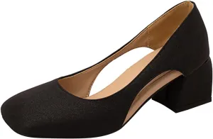Chunky Heels for Women T Strap Mary Janes Closed Toe Dress Shoes Square Toe Office Shoes Suede Vintage Heels